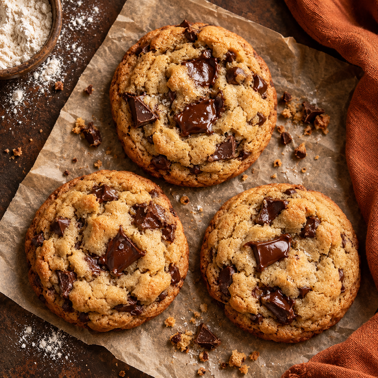 A batch of chocolate chip cookies